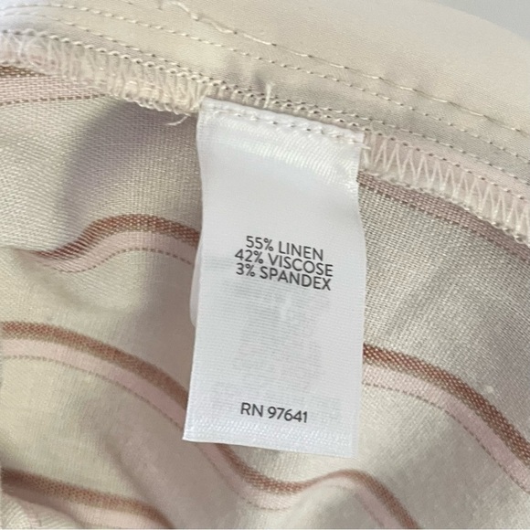 J. Jill‎ Linen Jenna Stretch Belted Cropped Pants Beige Pink Stripes Size Small - Picture 10 of 11